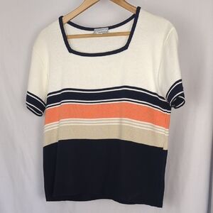 VINTAGE Spunky Women's Short Sleeve Sweater Blouse Orange Blue